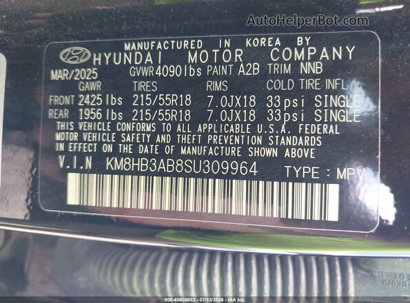 KM8HB3AB8SU309964 2025 HYUNDAI KONA Черный Вид подкапотного пространства