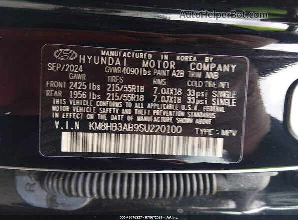KM8HB3AB9SU220100 2025 HYUNDAI KONA Black Engine compartment view