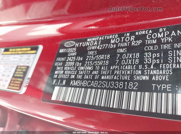 KM8HBCAB2SU338182 2025 HYUNDAI KONA Red Շարժիչի բաժամունքի տեսք