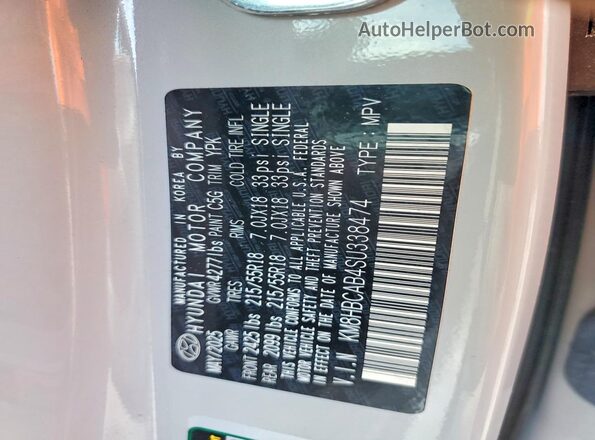 KM8HBCAB4SU338474 2025 HYUNDAI KONA Silver VIN կոդի պիտակի տեսք