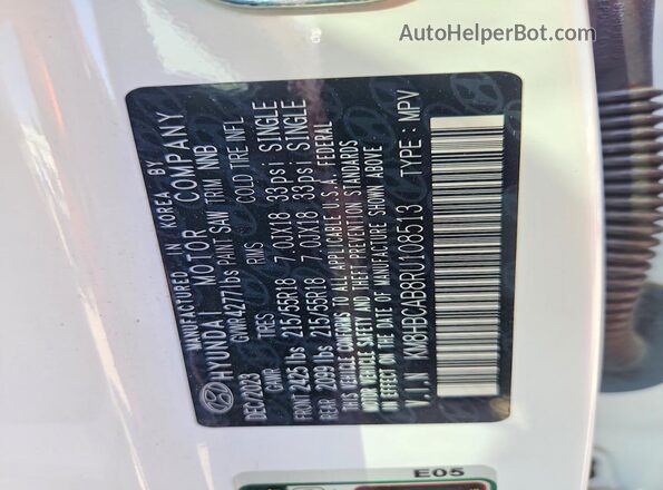 KM8HBCAB8RU108513 2024 HYUNDAI KONA White VIN կոդի պիտակի տեսք
