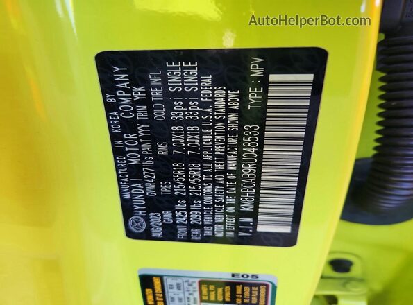 KM8HBCAB9RU048533 2024 HYUNDAI KONA Yellow VIN კოდის სტიკერის ხედი