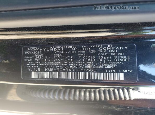 KM8HBCABXRU083565 2024 HYUNDAI KONA Black Вид наклейки з VIN-кодом