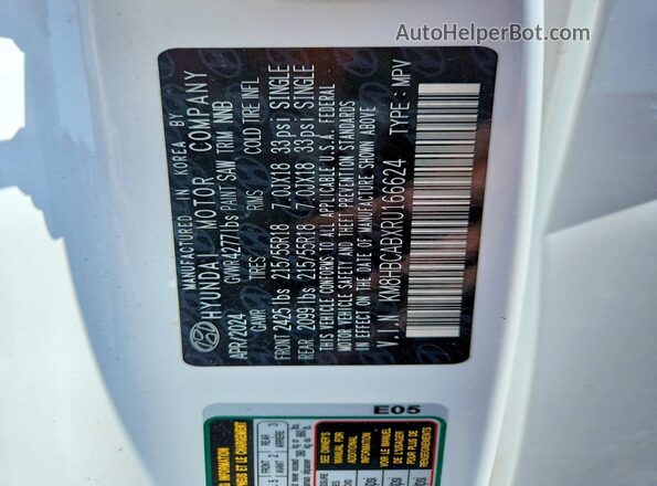 KM8HBCABXRU166624 2024 HYUNDAI KONA White Vista interior de 360 grados
