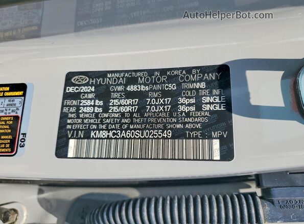 KM8HC3A60SU025549 2025 HYUNDAI KONA Gray Widok naklejki z numerem VIN
