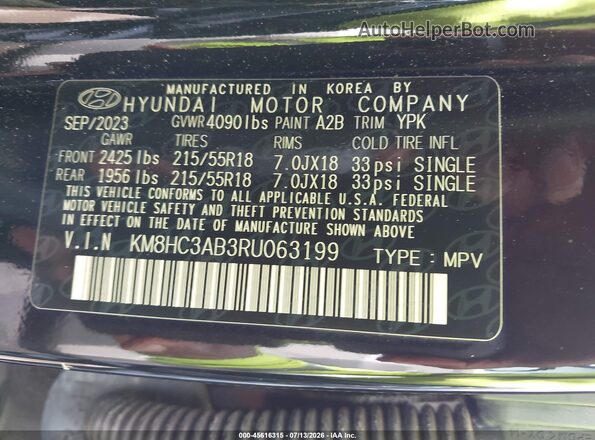 KM8HC3AB3RU063199 2024 HYUNDAI KONA Black Вид підкапотного простору