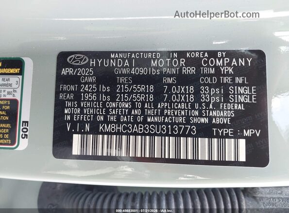 KM8HC3AB3SU313773 2025 HYUNDAI KONA Green Widok komory silnika