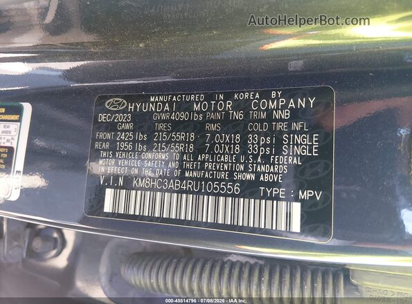 KM8HC3AB4RU105556 2024 HYUNDAI KONA Gray ძრავის განყოფილების ხედი