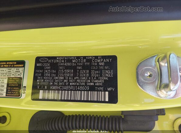 KM8HC3AB5RU148609 2024 HYUNDAI KONA Yellow ძრავის განყოფილების ხედი