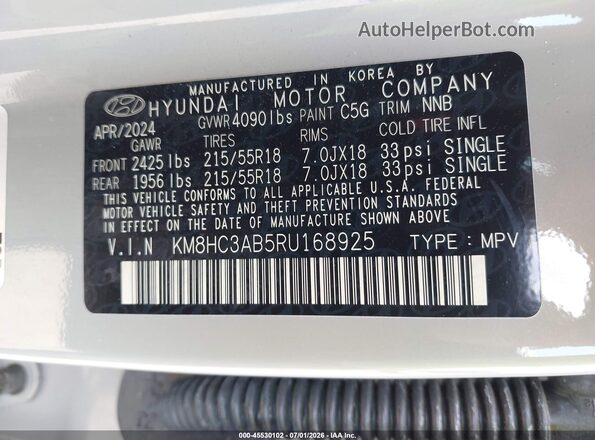 KM8HC3AB5RU168925 2024 HYUNDAI KONA Gray Widok komory silnika