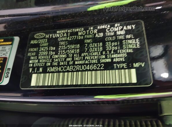 KM8HCCAB2RU046622 2024 HYUNDAI KONA Black Widok komory silnika