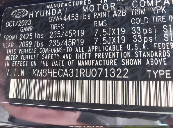 KM8HECA31RU071322 2024 HYUNDAI KONA Black Vista del compartimento del motor