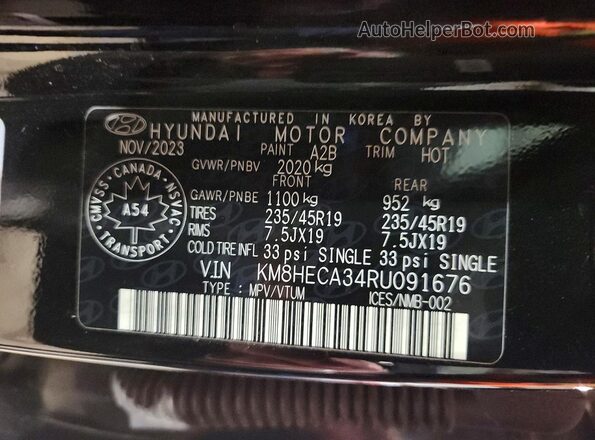 KM8HECA34RU091676 2024 HYUNDAI KONA Black VIN კოდის სტიკერის ხედი