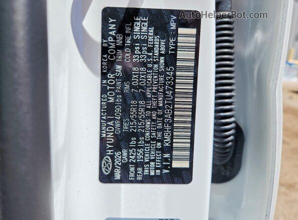 KM8HF3AB2TU473345 2026 HYUNDAI KONA White VIN sticker view