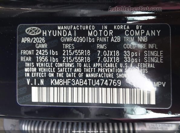 KM8HF3AB4TU474769 2026 HYUNDAI KONA Black Շարժիչի բաժամունքի տեսք