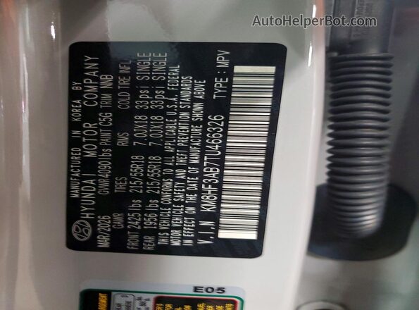 KM8HF3AB7TU466326 2026 HYUNDAI KONA Gray Vista de la etiqueta del VIN
