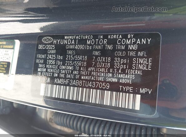 KM8HF3AB8TU437059 2026 HYUNDAI KONA Blue Vista del compartimento del motor