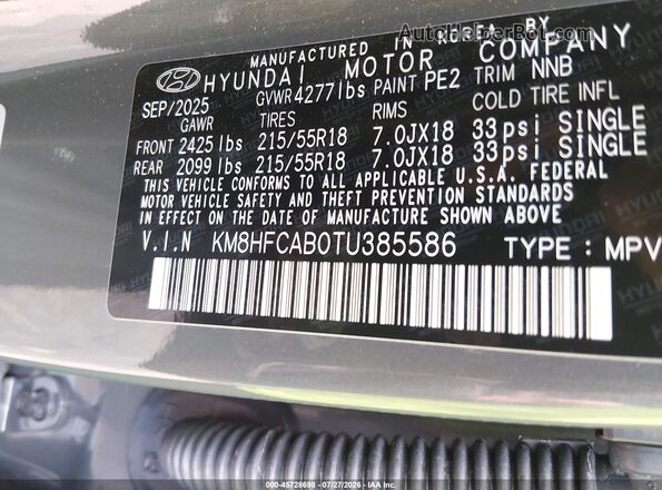 KM8HFCAB0TU385586 2026 HYUNDAI KONA Gray Widok komory silnika