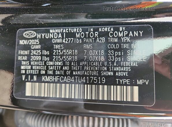 KM8HFCAB4TU417519 2026 HYUNDAI KONA Черный Вид наклейки с VIN-кодом