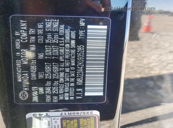 KM8J23A42KU935285 2019 HYUNDAI TUCSON Black Вид наклейки з VIN-кодом