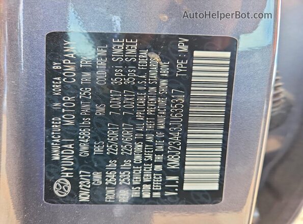 KM8J23A43JU635317 2018 HYUNDAI TUCSON Gray 360 interior view