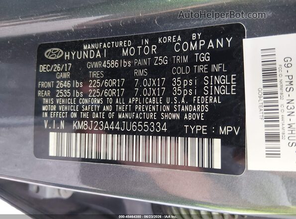KM8J23A44JU655334 2018 HYUNDAI TUCSON Синий Вид подкапотного пространства