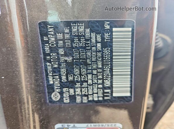 KM8J23A46LU166985 2020 HYUNDAI TUCSON Brown Engine compartment view