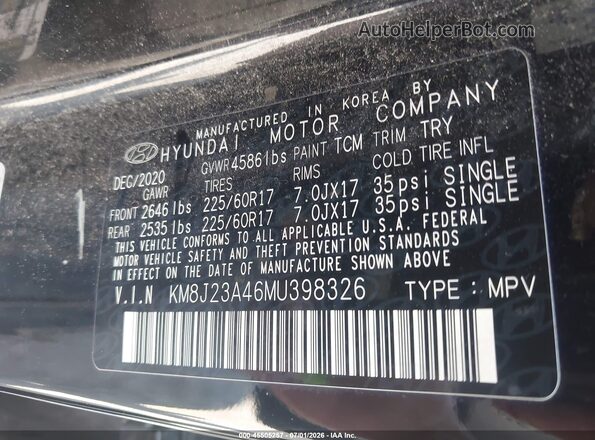 KM8J23A46MU398326 2021 HYUNDAI TUCSON Черный Вид подкапотного пространства