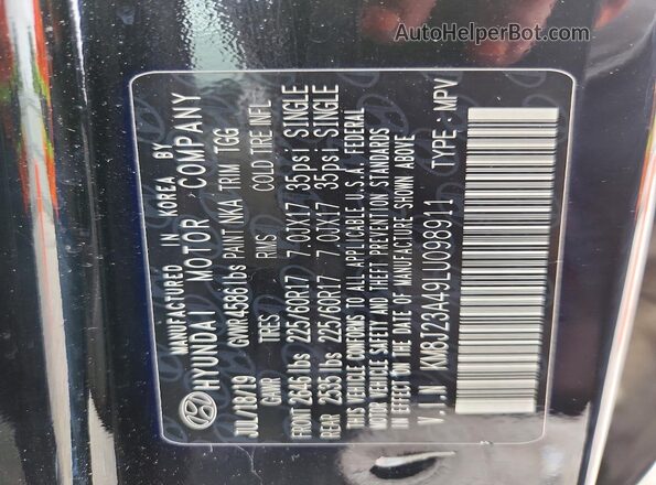 KM8J23A49LU098911 2020 HYUNDAI TUCSON Black VIN კოდის სტიკერის ხედი