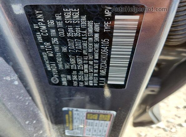 KM8J2CA41KU064105 2019 HYUNDAI TUCSON Blue Vista del compartimento del motor