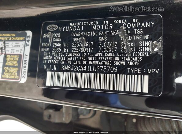 KM8J2CA41LU275709 2020 HYUNDAI TUCSON Black Engine compartment view
