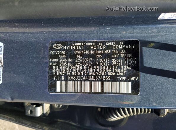 KM8J2CA41MU374869 2021 HYUNDAI TUCSON Blue Вид підкапотного простору