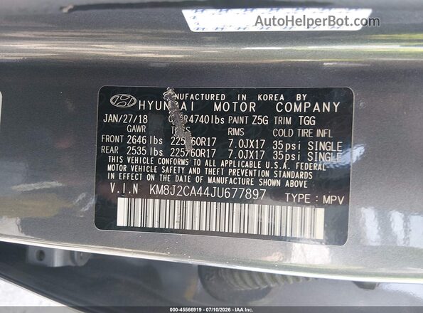 KM8J2CA44JU677897 2018 HYUNDAI TUCSON Gray ძრავის განყოფილების ხედი