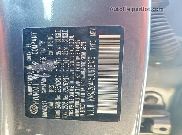 KM8J2CA45JU618339 2018 HYUNDAI TUCSON Gray Vista de la etiqueta del VIN