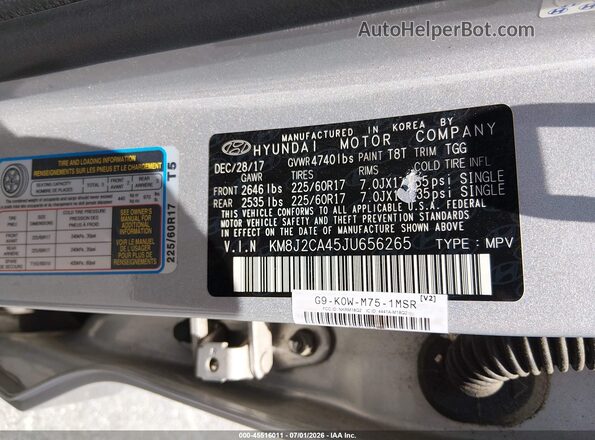 KM8J2CA45JU656265 2018 HYUNDAI TUCSON Серебряный Вид подкапотного пространства