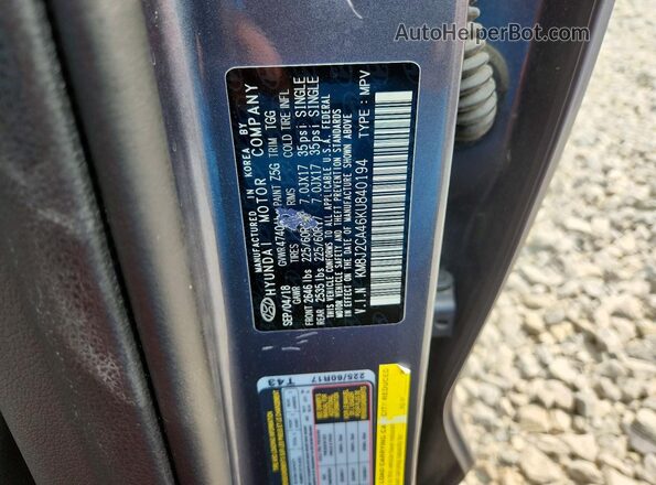 KM8J2CA46KU840194 2019 HYUNDAI TUCSON Gray Vista de la etiqueta del VIN