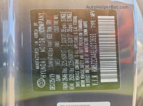 KM8J2CA46LU213691 2020 HYUNDAI TUCSON Gray Սալոնի 360 աստիճան տեսք