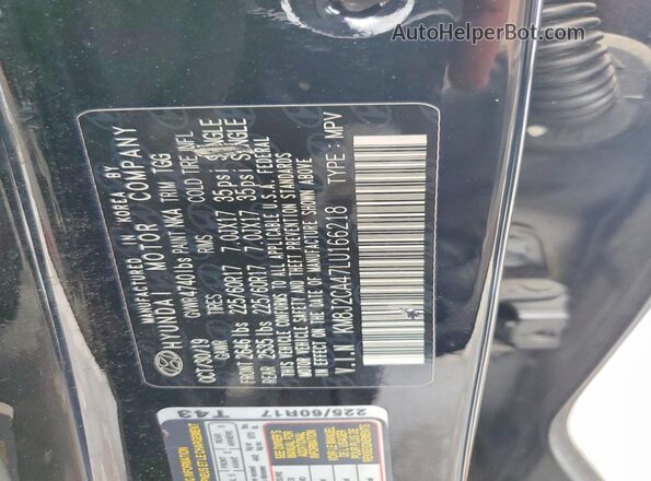 KM8J2CA47LU166218 2020 HYUNDAI TUCSON Black Widok wnętrza 360 stopni