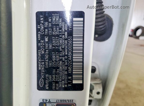 KM8J2CA48KU005651 2019 HYUNDAI TUCSON White Vista de la etiqueta del VIN