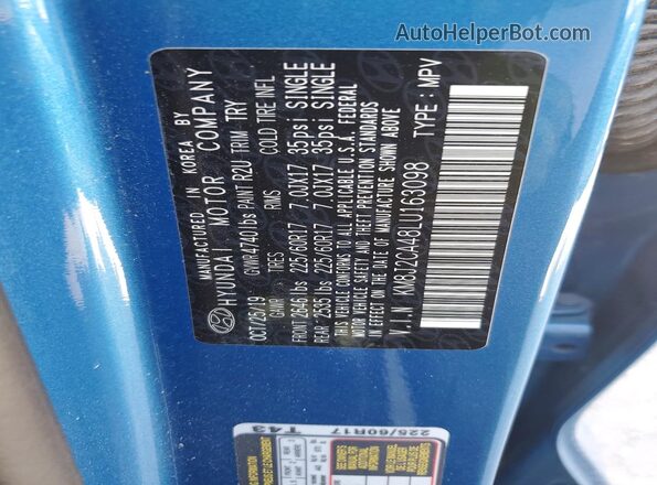KM8J2CA48LU163098 2020 HYUNDAI TUCSON Blue Շարժիչի բաժամունքի տեսք
