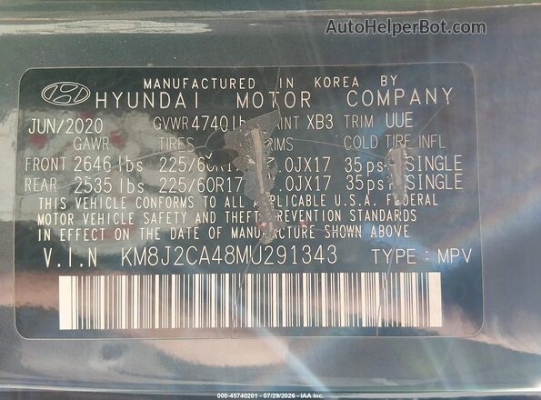 KM8J2CA48MU291343 2021 HYUNDAI TUCSON Серый Вид подкапотного пространства