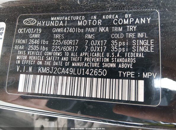 KM8J2CA49LU142650 2020 HYUNDAI TUCSON Black Vista del compartimento del motor