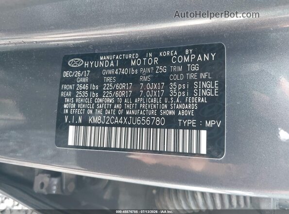 KM8J2CA4XJU656780 2018 HYUNDAI TUCSON Gray Vista del compartimento del motor