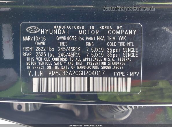 KM8J33A20GU204017 2016 HYUNDAI TUCSON Black Engine compartment view