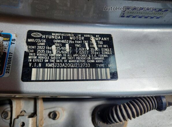 KM8J33A20GU212733 2016 HYUNDAI TUCSON Серебряный Вид наклейки с VIN-кодом