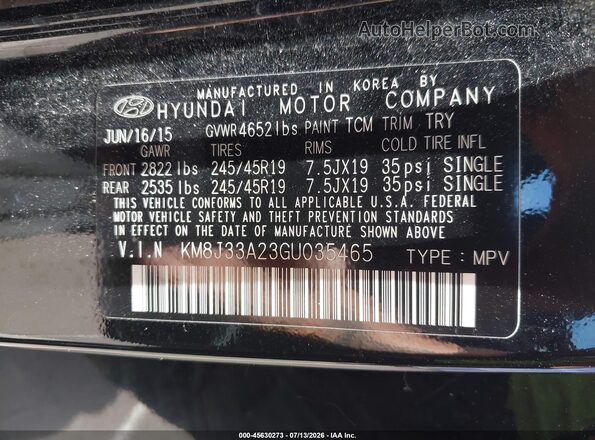 KM8J33A23GU035465 2016 HYUNDAI TUCSON Black Widok komory silnika