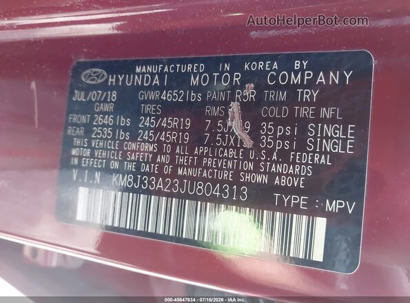 KM8J33A23JU804313 2018 HYUNDAI TUCSON Maroon Вид підкапотного простору