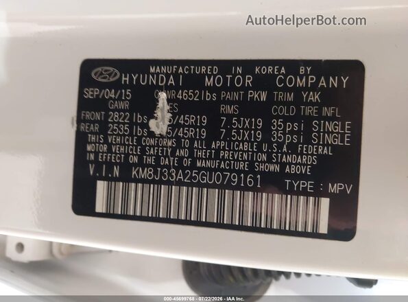 KM8J33A25GU079161 2016 HYUNDAI TUCSON White Engine compartment view
