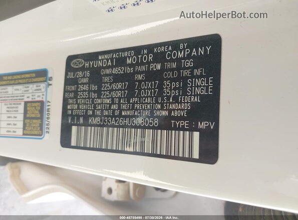 KM8J33A26HU308058 2017 HYUNDAI TUCSON White Engine compartment view