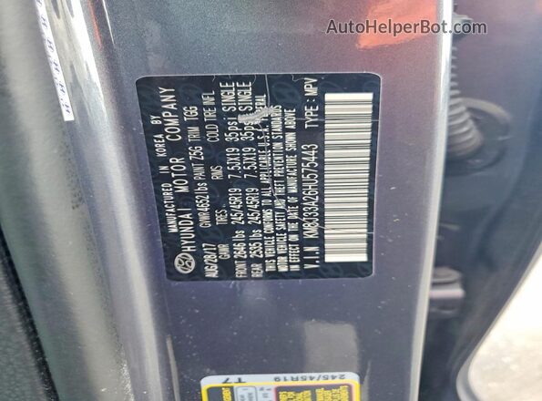 KM8J33A26HU575443 2017 HYUNDAI TUCSON Gray VIN sticker view